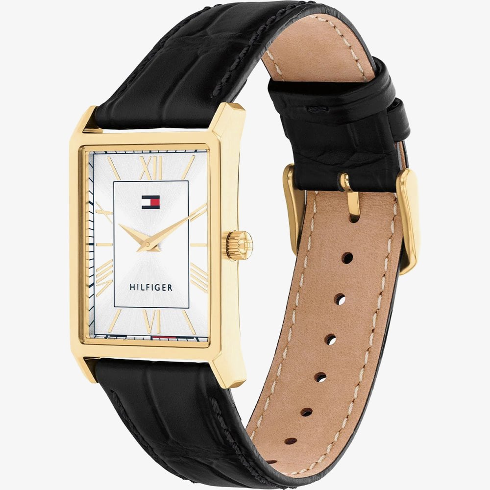 Tommy Hilfiger Mens Ben Rectangle Silver Dial Leather Strap Watch 1710772
