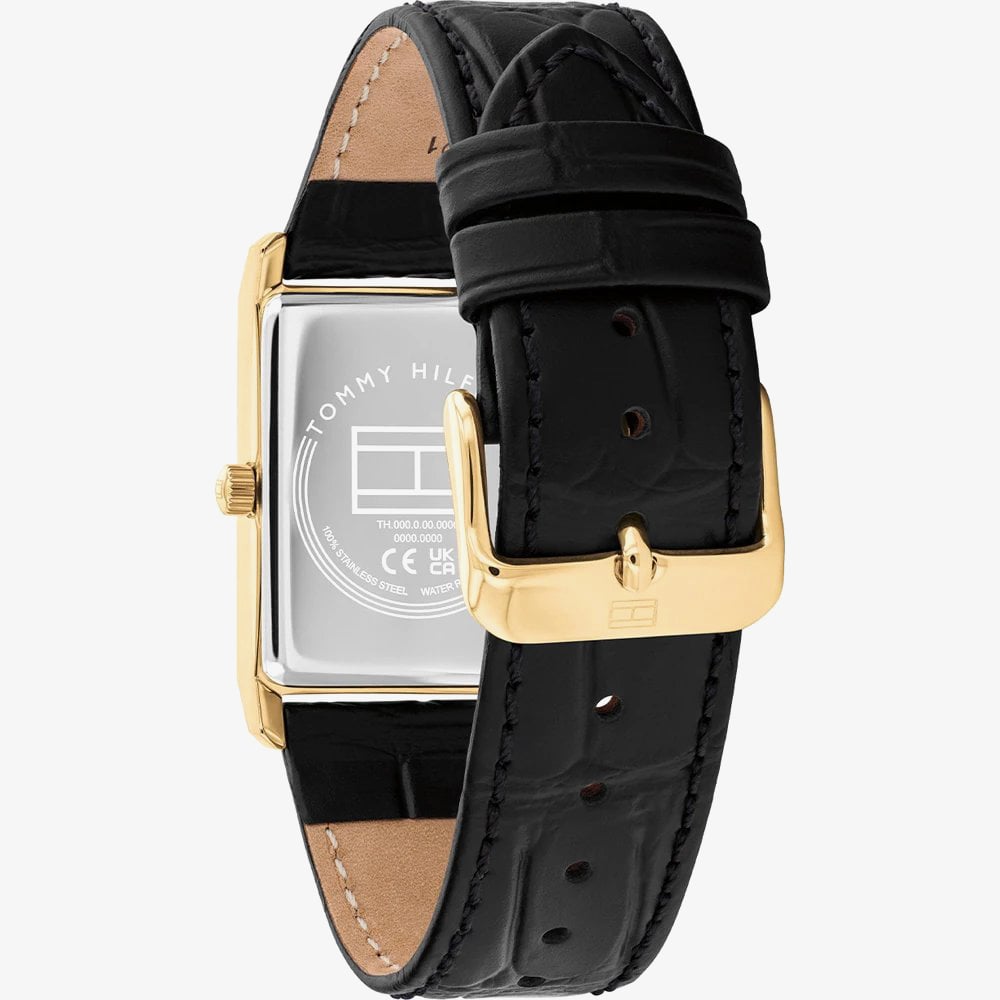 Tommy Hilfiger Mens Ben Rectangle Silver Dial Leather Strap Watch 1710772