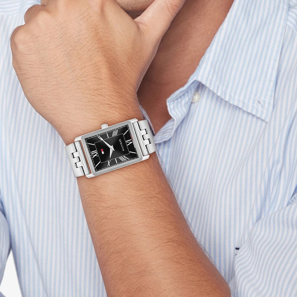 Tommy Hilfiger Mens Ben Rectangle Black Dial Bracelet Watch 1710773