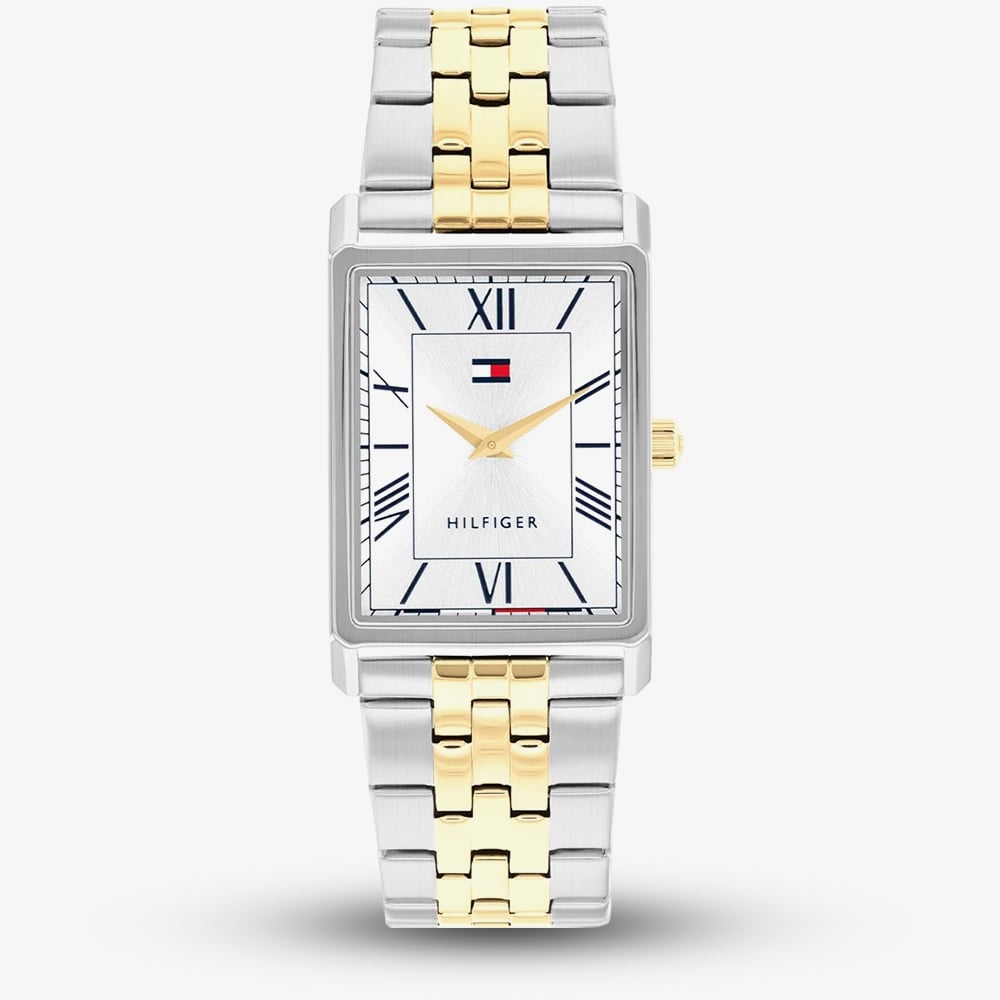 House of Watches - Tommy Hilfiger Mens Ben Rectangle Silver Dial Two Tone Bracelet Watch 1710774