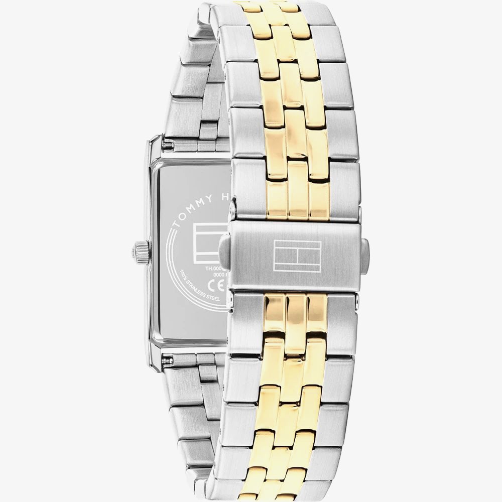 Tommy Hilfiger Mens Ben Rectangle Silver Dial Two Tone Bracelet Watch 1710774