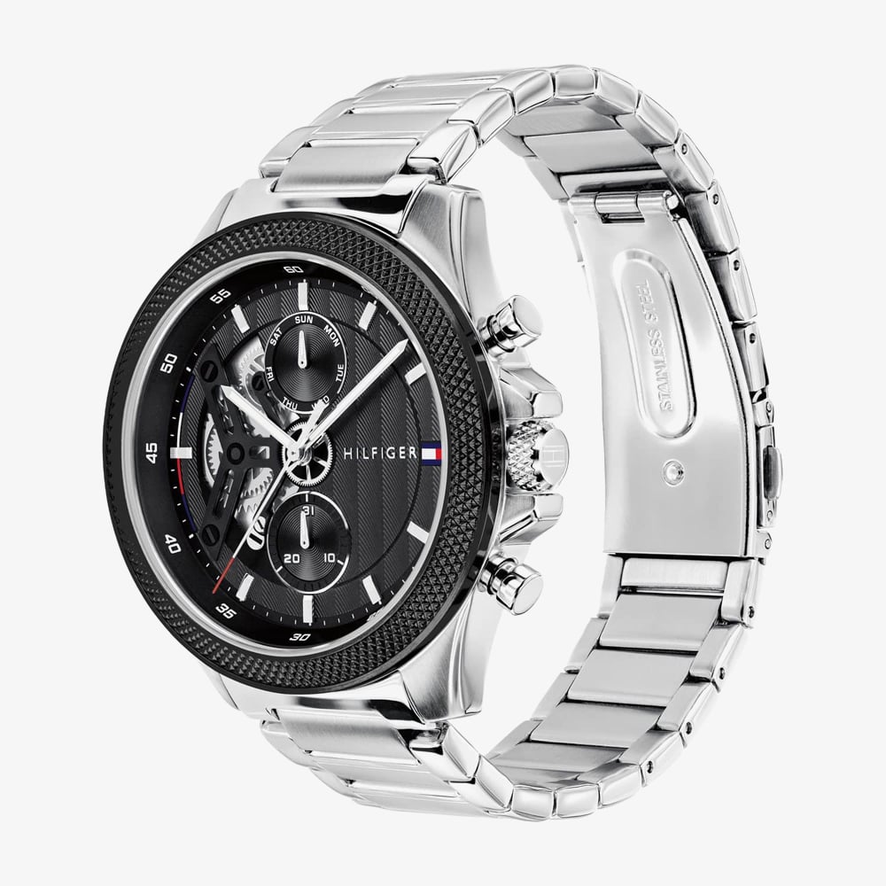 Tommy Hilfiger Mens Clark Half Skeleton Dial Bracelet Watch 1792289
