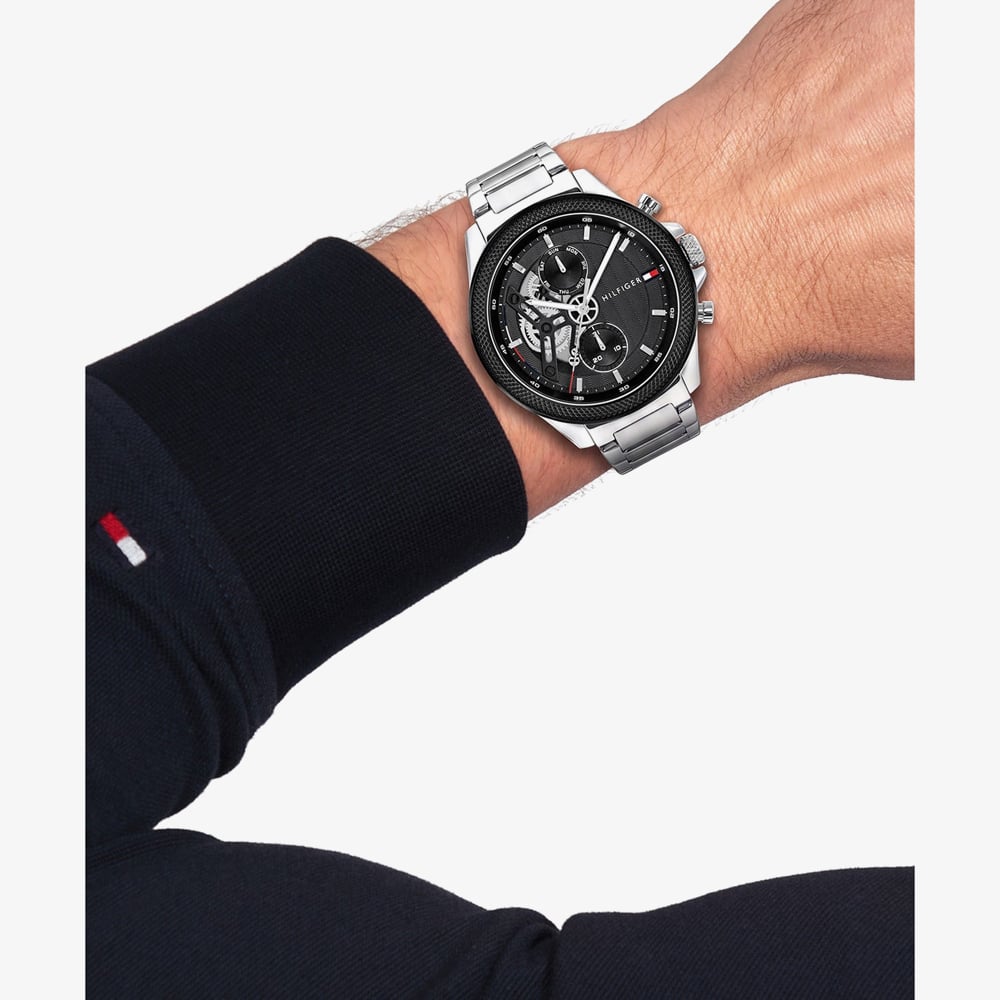 Tommy Hilfiger Mens Clark Half Skeleton Dial Bracelet Watch 1792289