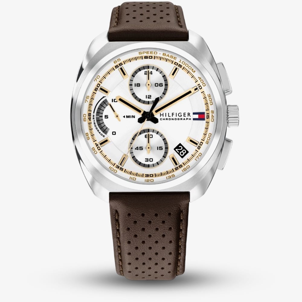 House of Watches - Tommy Hilfiger Mens Cole Chronograph White Dial Leather Strap Watch 1792270