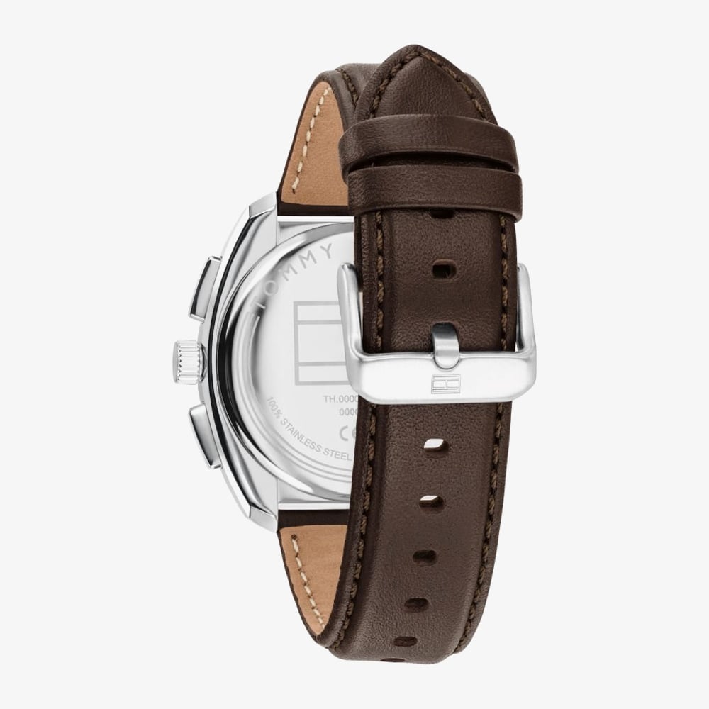 Tommy Hilfiger Mens Cole Chronograph White Dial Leather Strap Watch 1792270