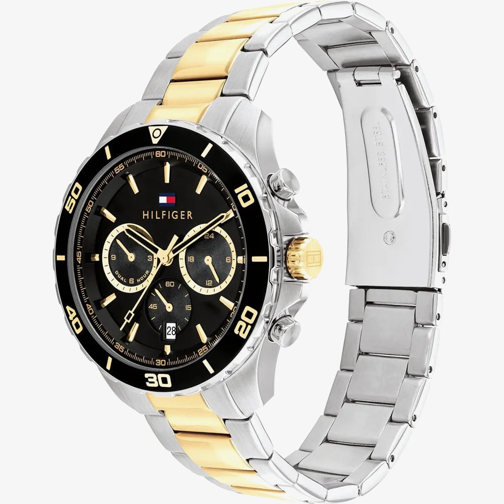 Tommy Hilfiger Mens Jordan Chronograph Black Dial Two Tone Bracelet Watch 1792095