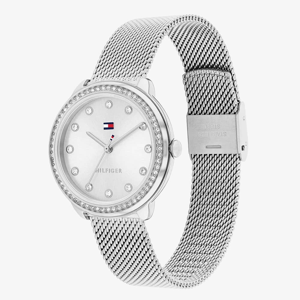Tommy Hilfiger Demi Silver Crystal Mesh Strap Watch 1782698