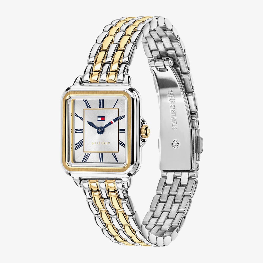 Tommy Hilfiger Ladies Mia Two Tone Square Silver Dial Bracelet Watch 1782915