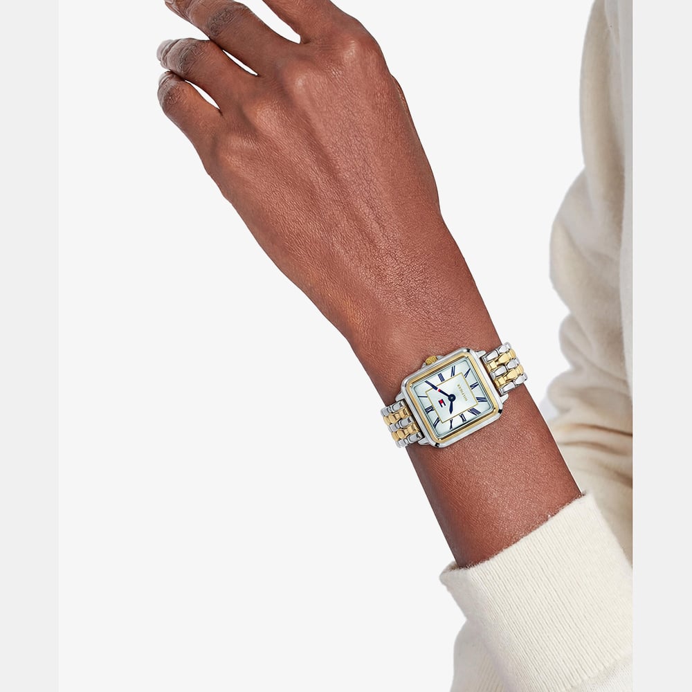 Tommy Hilfiger Ladies Mia Two Tone Square Silver Dial Bracelet Watch 1782915