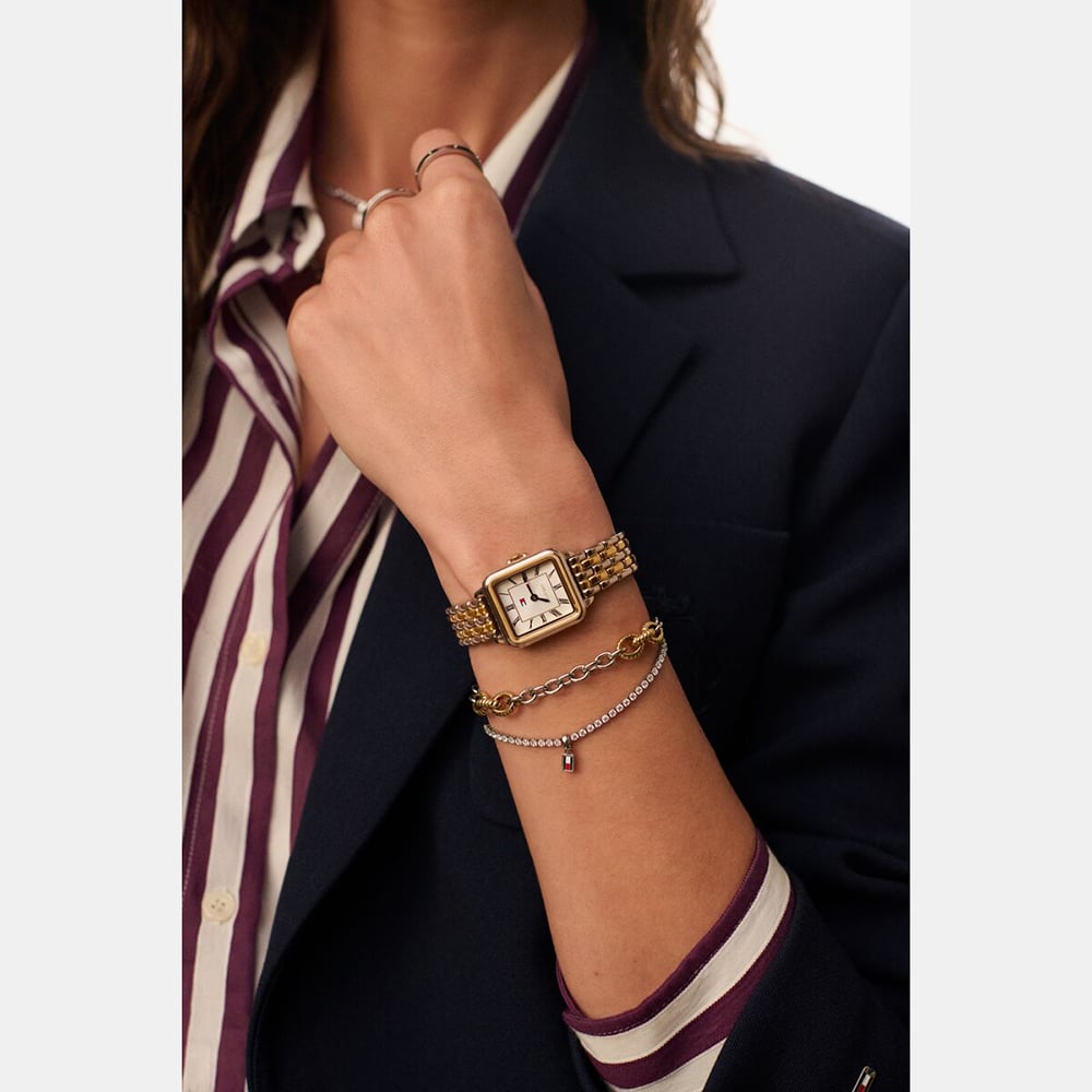 Tommy Hilfiger Ladies Mia Two Tone Square Silver Dial Bracelet Watch 1782915