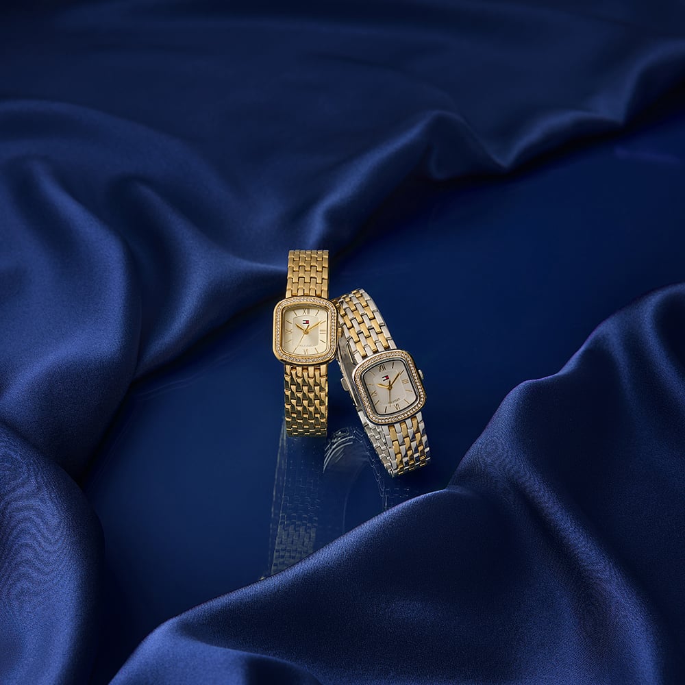 Tommy Hilfiger Ladies Abby Two Tone Square Silver Dial Bracelet Watch 1782922