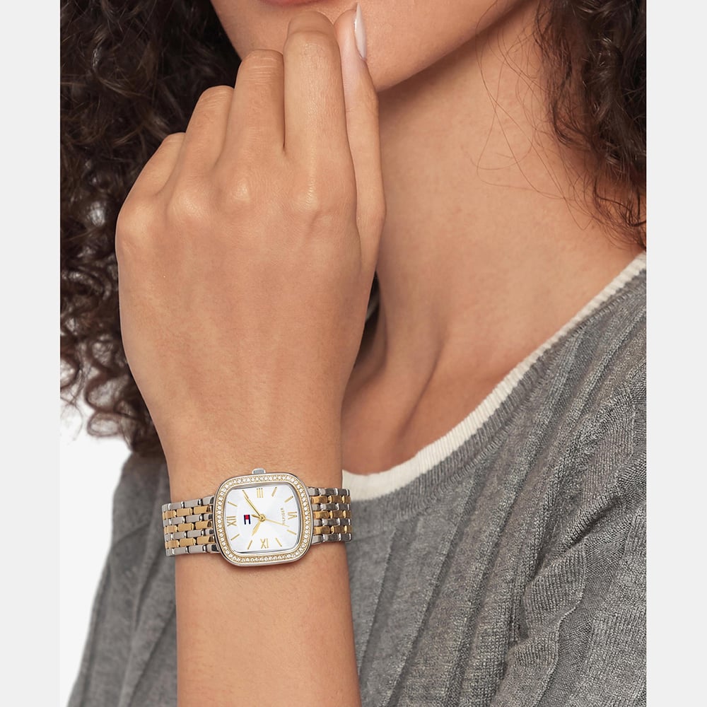Tommy Hilfiger Ladies Abby Two Tone Square Silver Dial Bracelet Watch 1782922