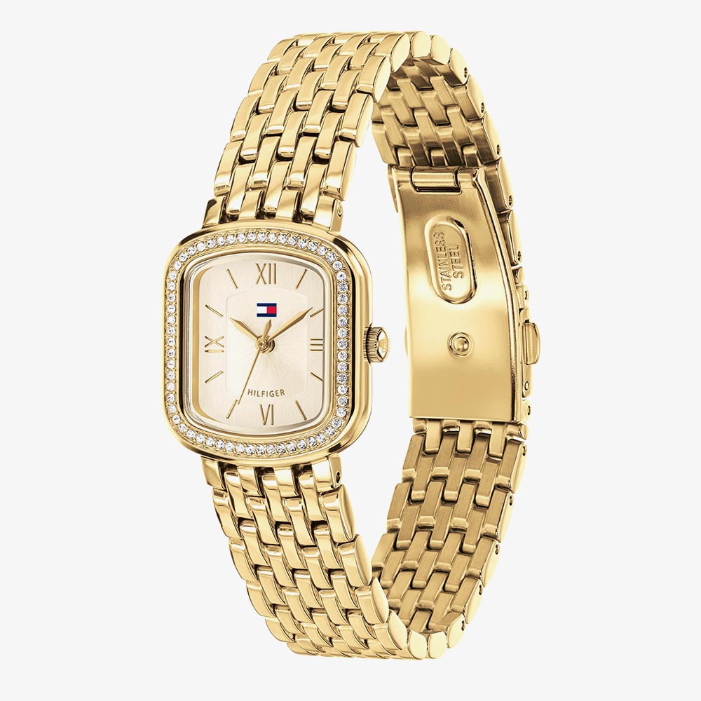 Tommy Hilfiger Ladies Abby Golden Square Champagne Dial Bracelet Watch 1782923