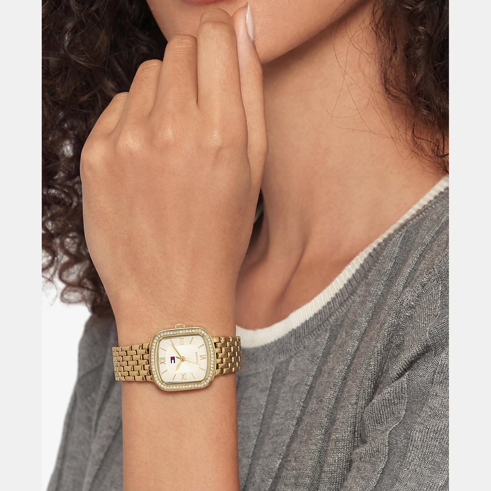 Tommy Hilfiger Ladies Abby Golden Square Champagne Dial Bracelet Watch 1782923