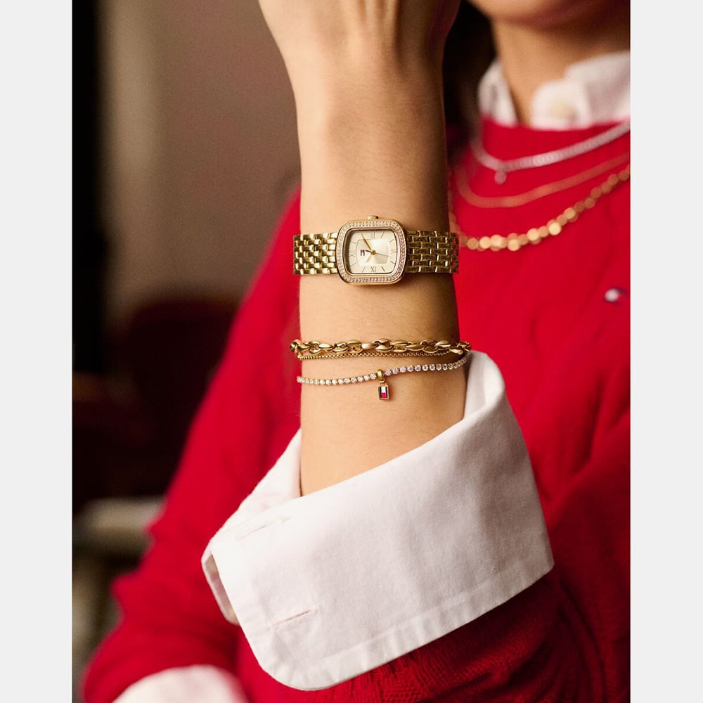 Tommy Hilfiger Ladies Abby Golden Square Champagne Dial Bracelet Watch 1782923