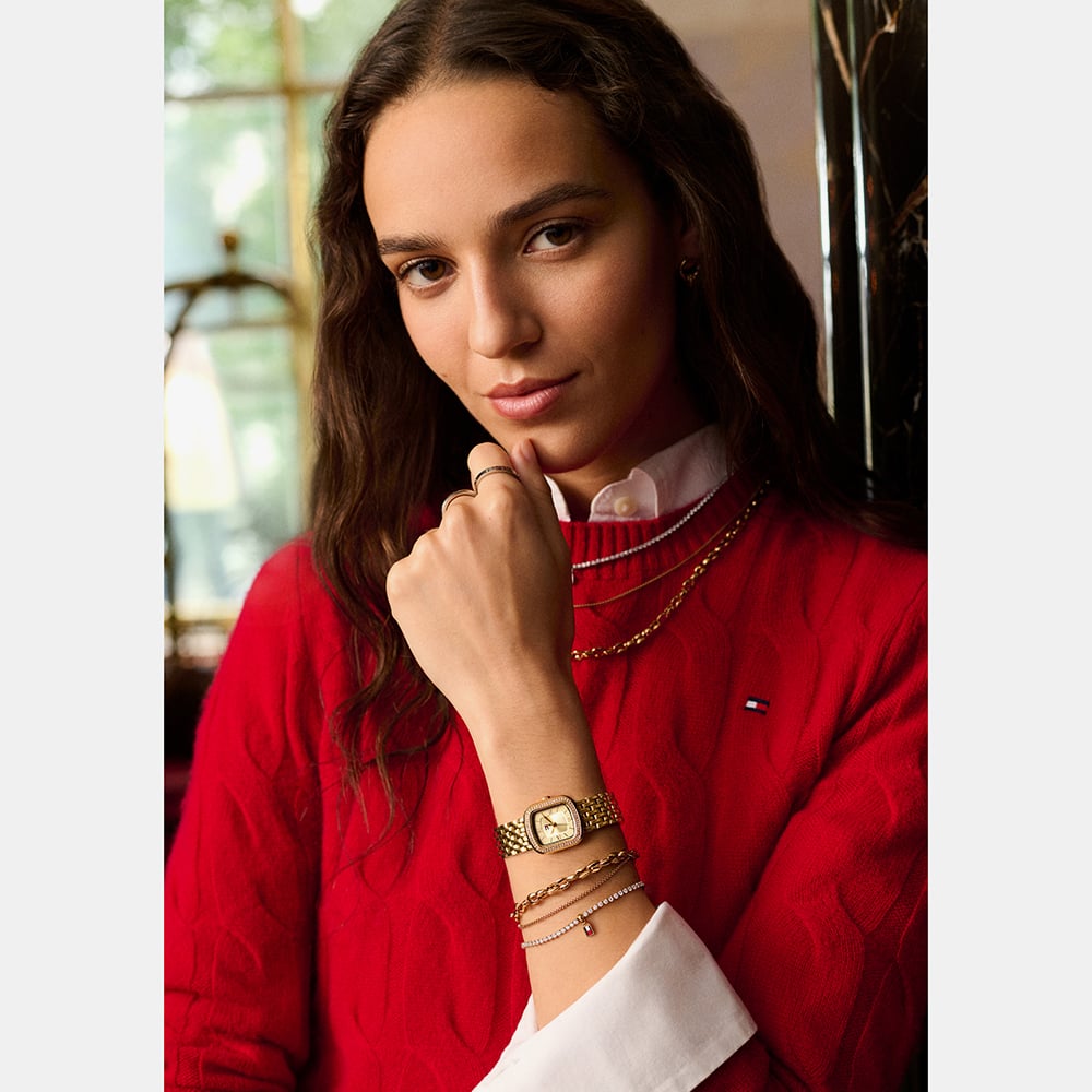 Tommy Hilfiger Ladies Abby Golden Square Champagne Dial Bracelet Watch 1782923