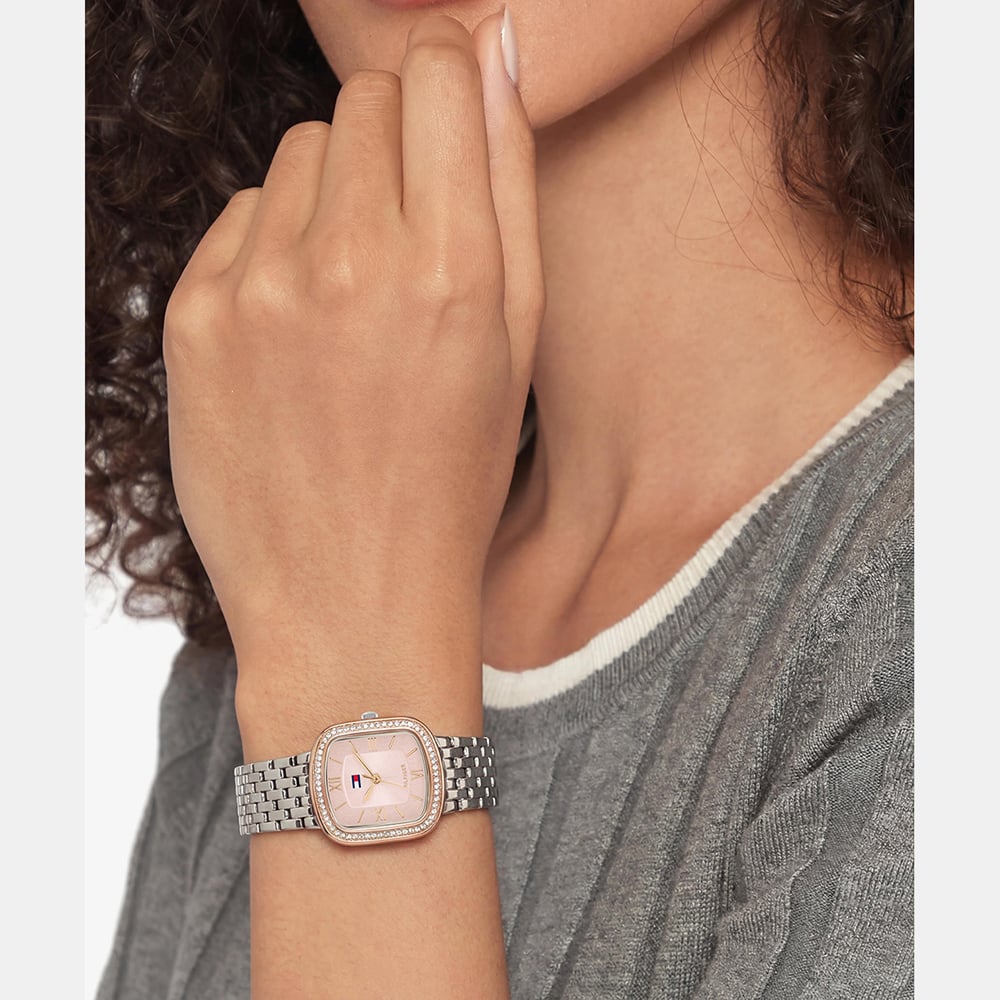 Tommy Hilfiger Ladies Abby Square Pink Dial Bracelet Watch 1782925