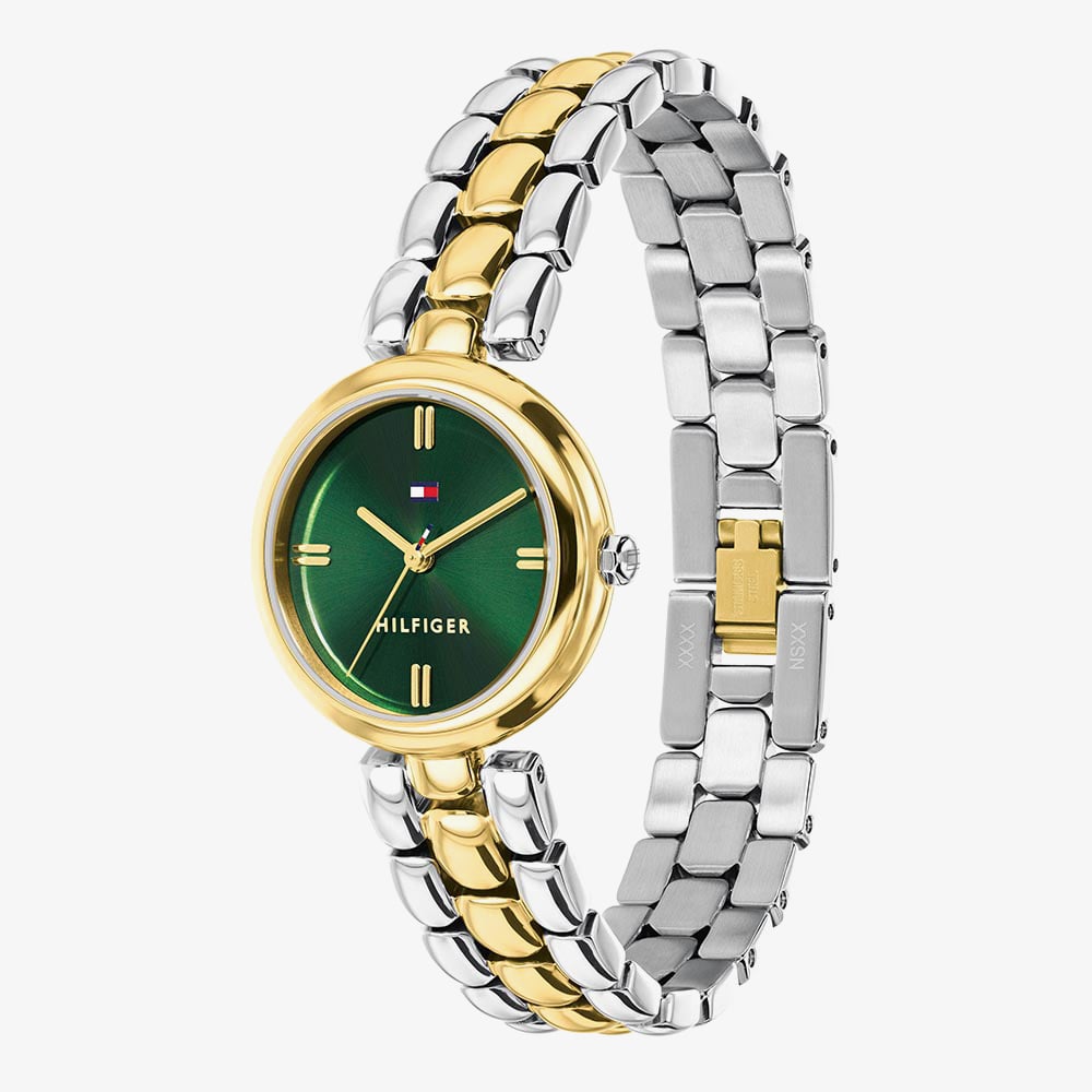 Tommy Hilfiger Ladies Annie Two Tone Green Dial Bracelet Watch 1782927