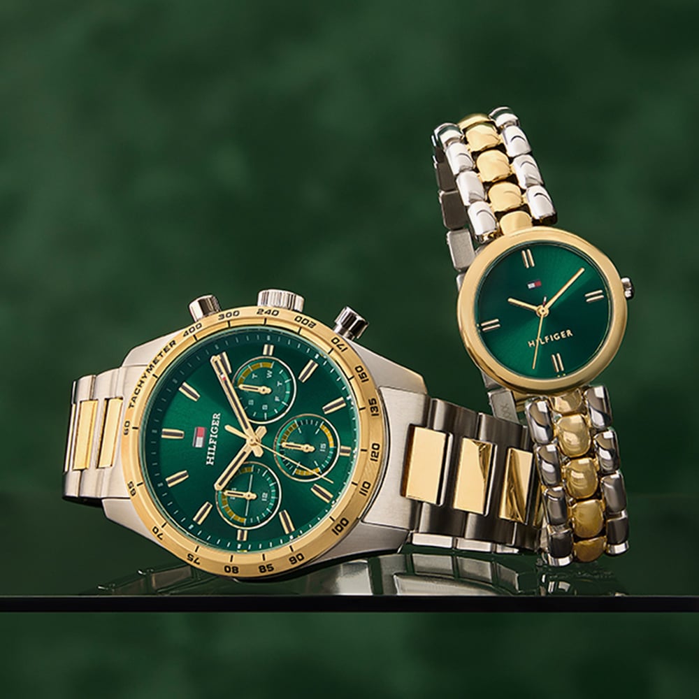 Tommy Hilfiger Ladies Annie Two Tone Green Dial Bracelet Watch 1782927
