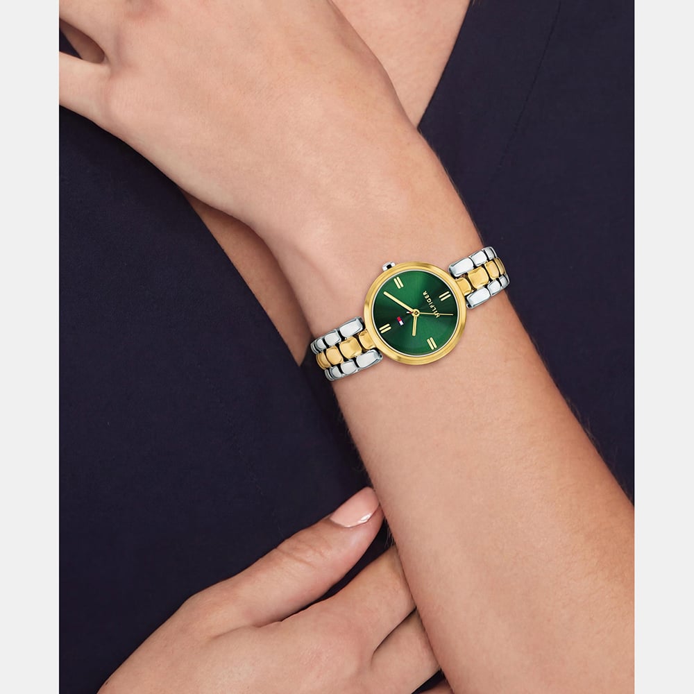 Tommy Hilfiger Ladies Annie Two Tone Green Dial Bracelet Watch 1782927