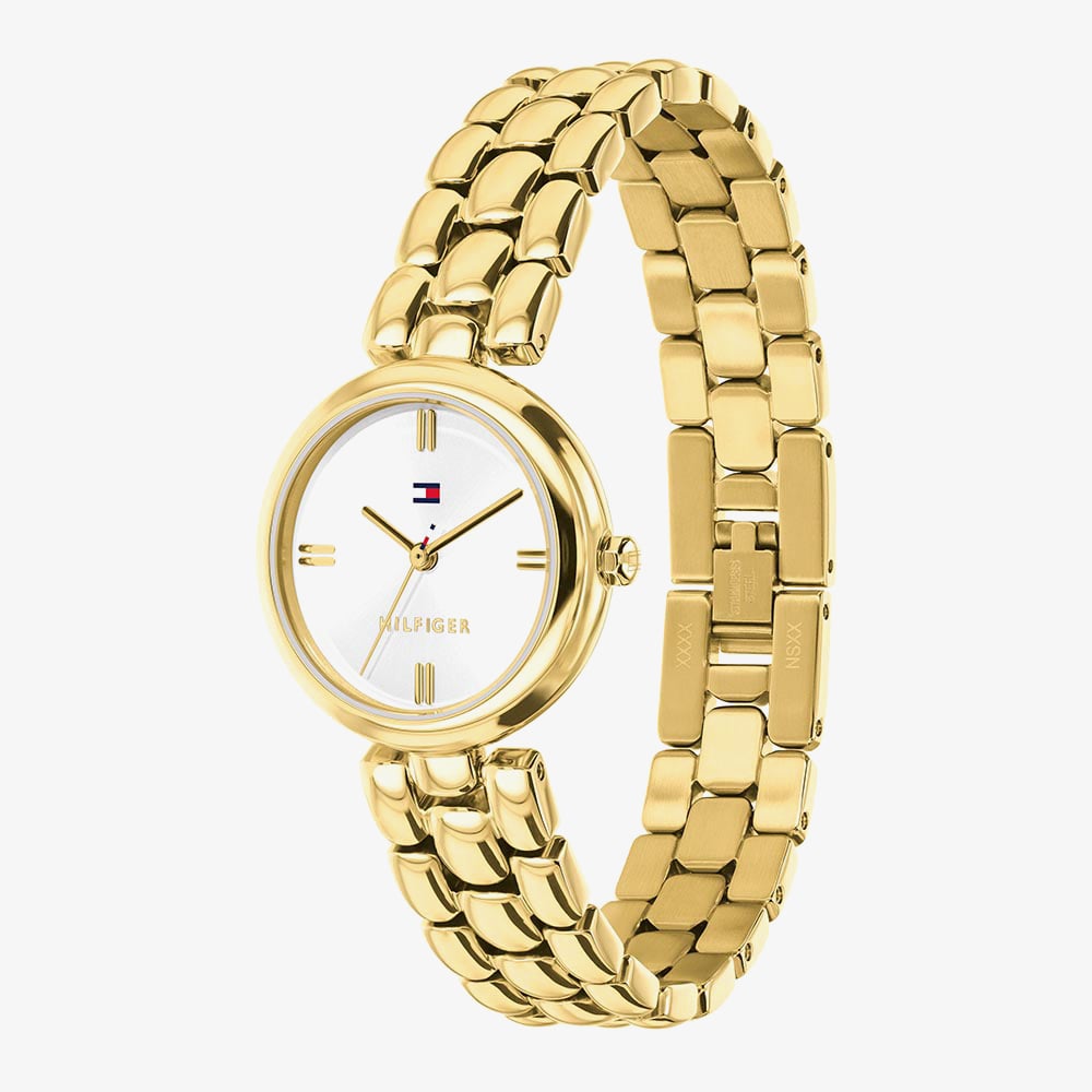Tommy Hilfiger Ladies Annie Golden Silver Dial Bracelet Watch 1782928
