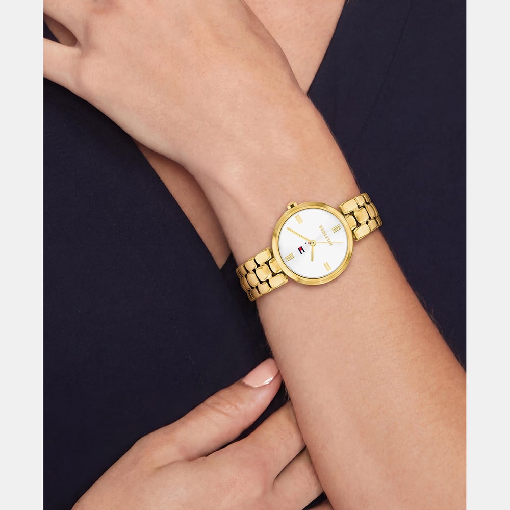 Tommy Hilfiger Ladies Annie Golden Silver Dial Bracelet Watch 1782928