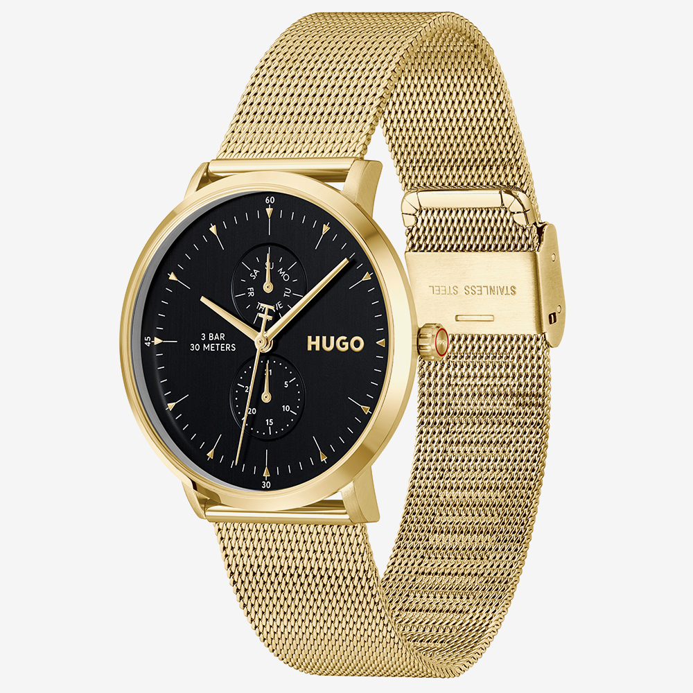 HUGO Mens #Style Gold Plated Mesh Bracelet Watch 1530458