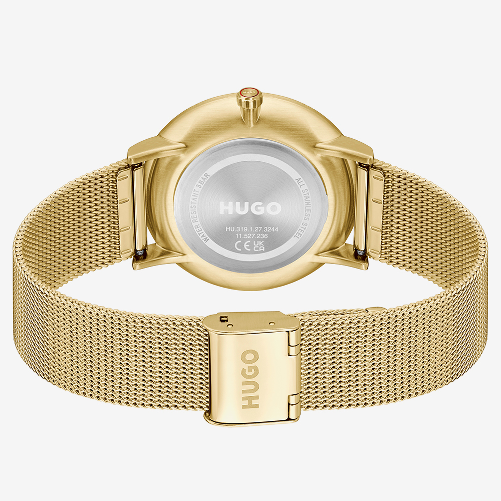 HUGO Mens #Style Gold Plated Mesh Bracelet Watch 1530458