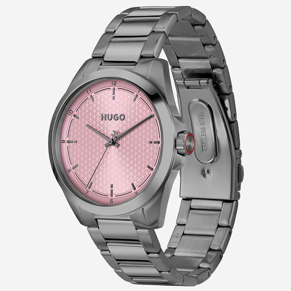 HUGO Mens #Seam Pink & Grey Bracelet Watch 1530454