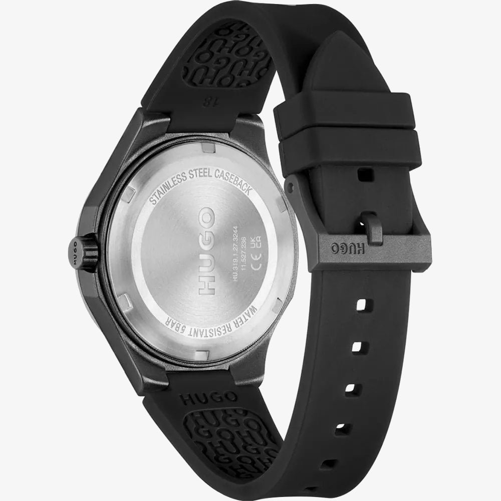 HUGO Mens #Lit Black Dial Rubber Strap Watch 1530343