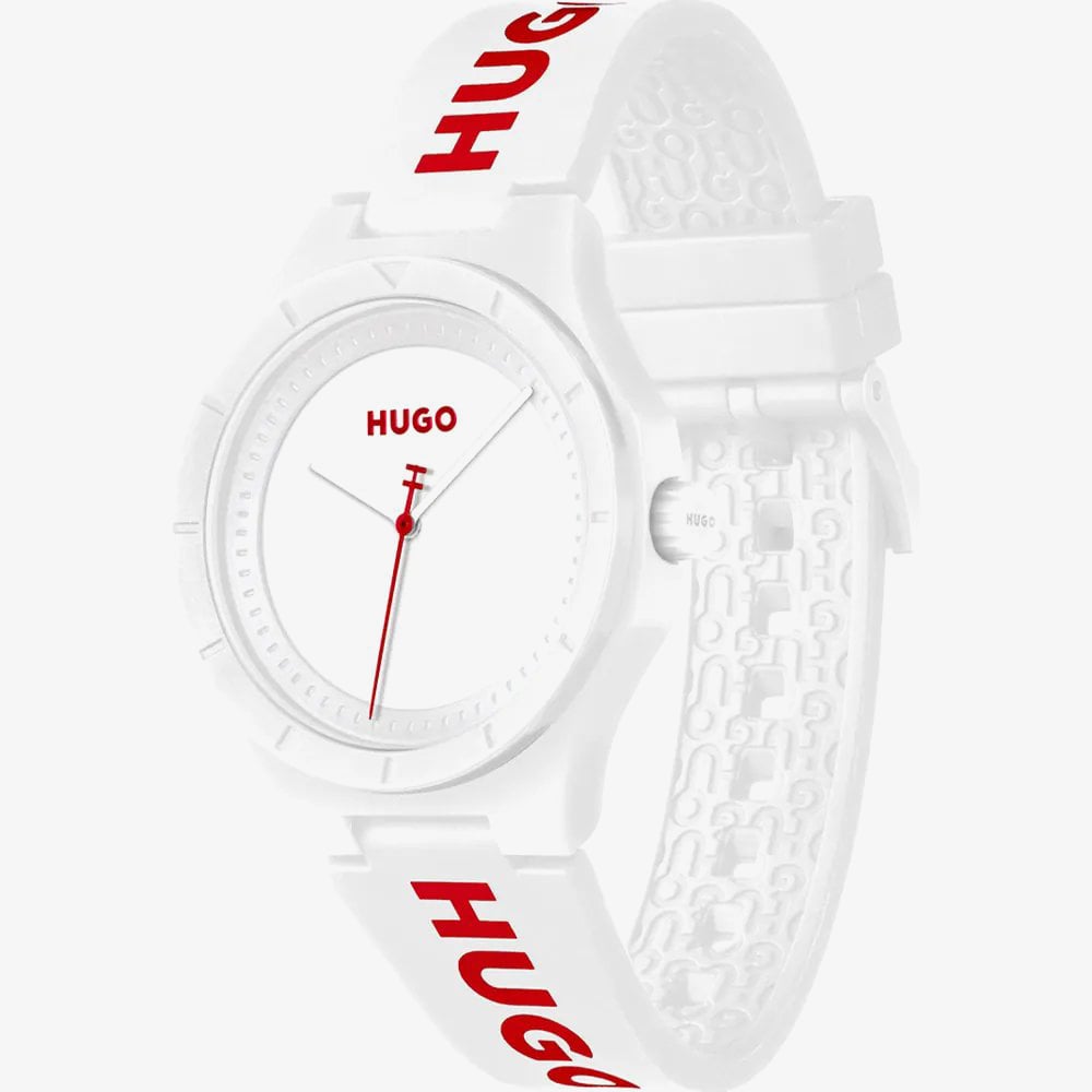 HUGO Mens #Lit White Dial Rubber Strap Watch 1530345