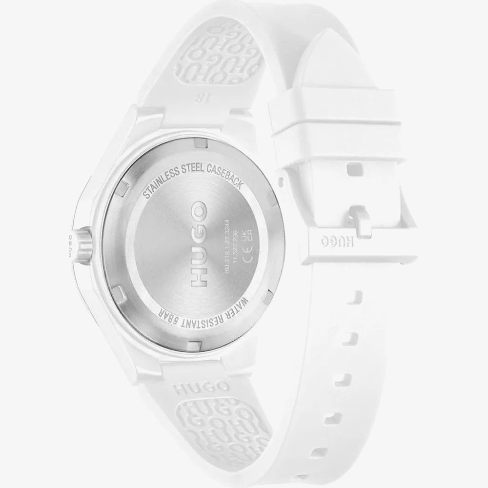 HUGO Mens #Lit White Dial Rubber Strap Watch 1530345
