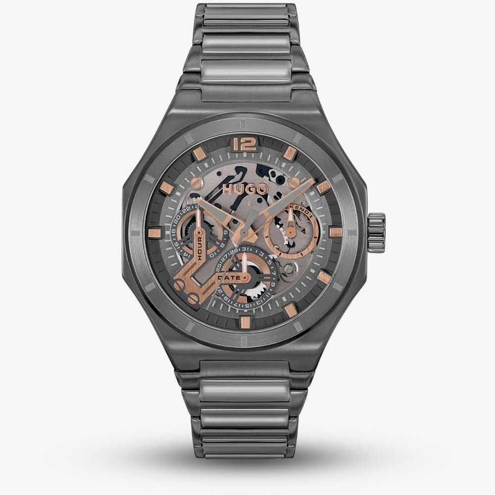 HUGO #GRAIL SKELETON Men's Multifunction Grey Tone Bracelet Watch - Image 3