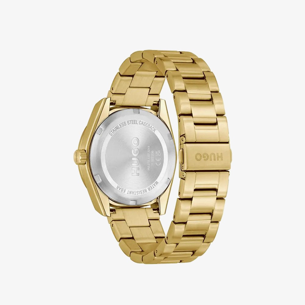 HUGO Mens #Bright Sport Green Dial Golden Bracelet Watch 1530425