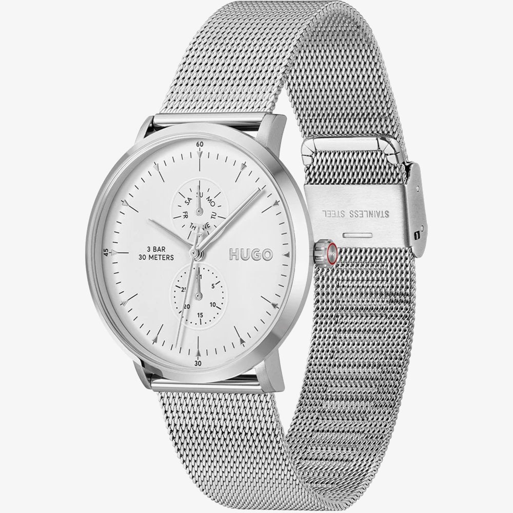 HUGO Mens #Style White Dial Mesh Bracelet Watch 1530456