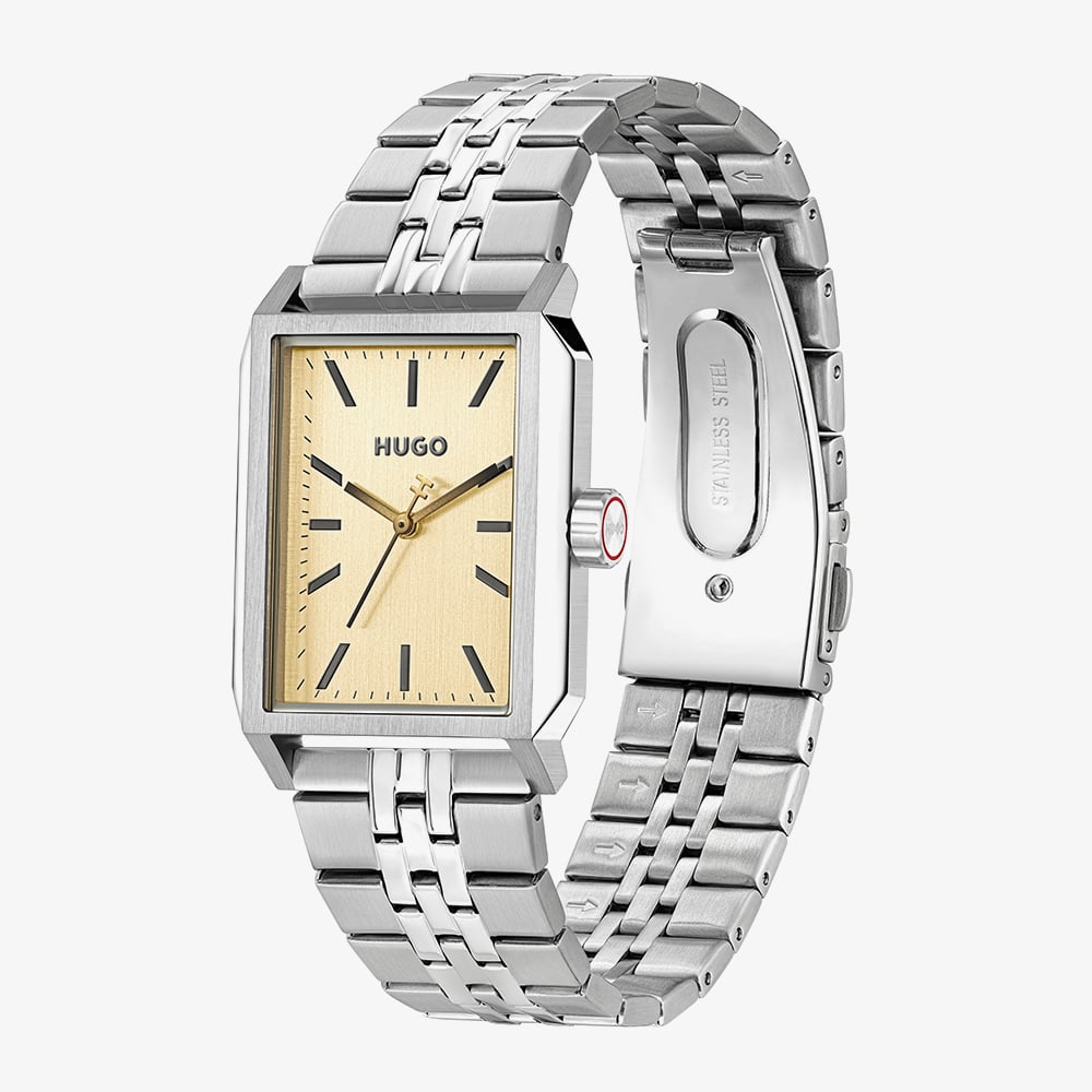 HUGO Mens #Steeze Rectangle Gold Dial Bracelet Watch 1530482