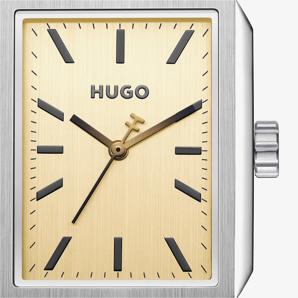 HUGO Mens #Steeze Rectangle Gold Dial Bracelet Watch 1530482