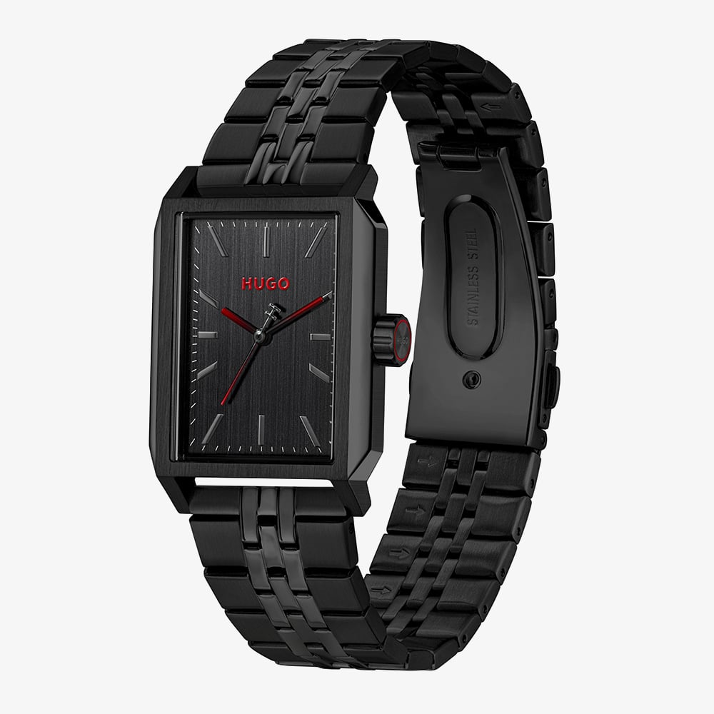 HUGO Mens #Steeze Rectangle Black Dial Bracelet Watch 1530483