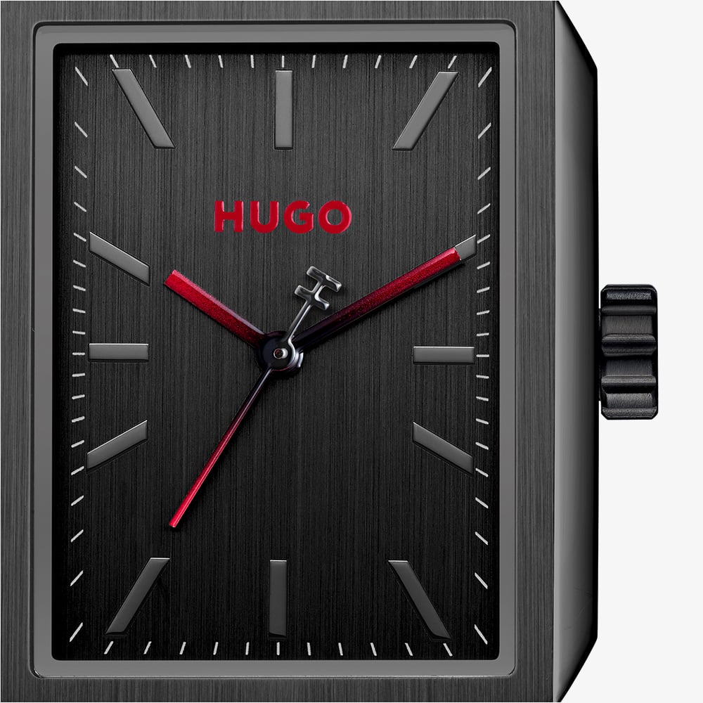 HUGO Mens #Steeze Rectangle Black Dial Bracelet Watch 1530483
