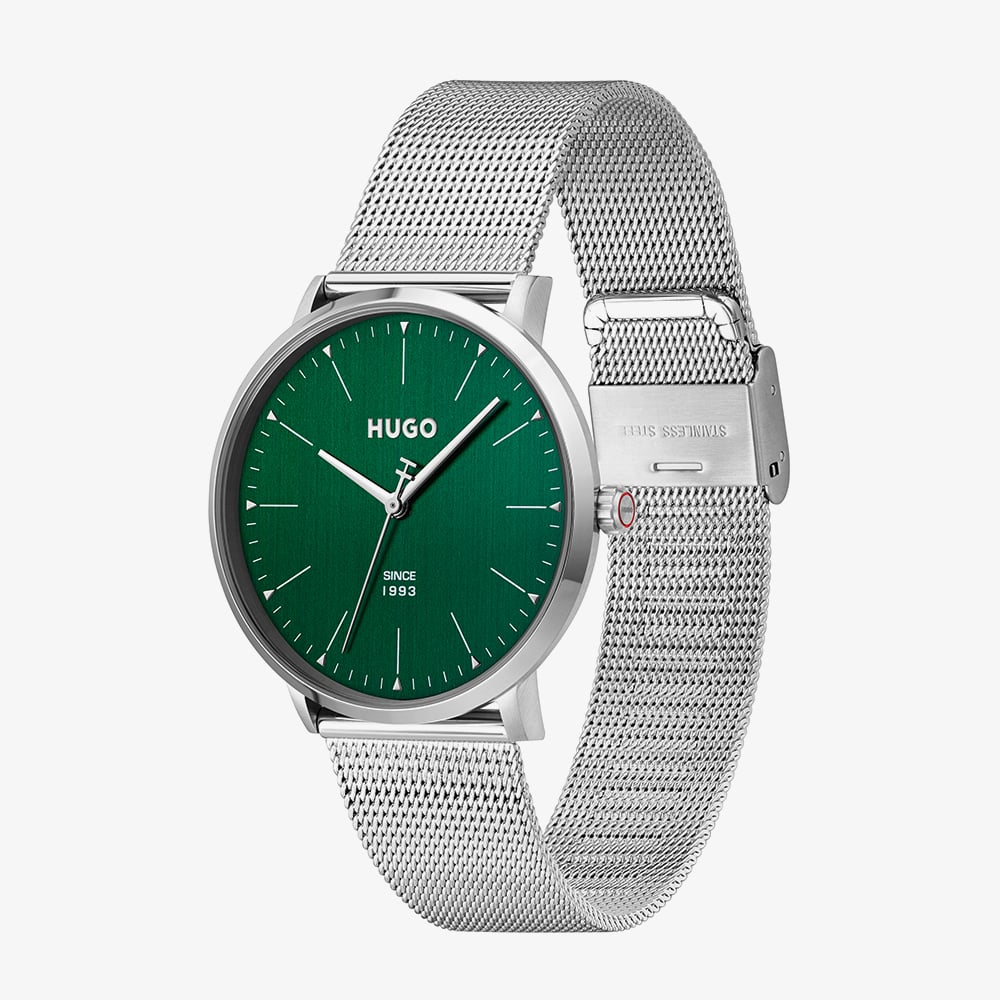 HUGO Mens #Style 3H Green Dial Mesh Bracelet Watch 1530472