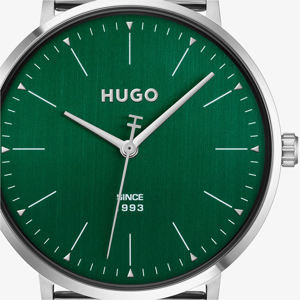 HUGO Mens #Style 3H Green Dial Mesh Bracelet Watch 1530472