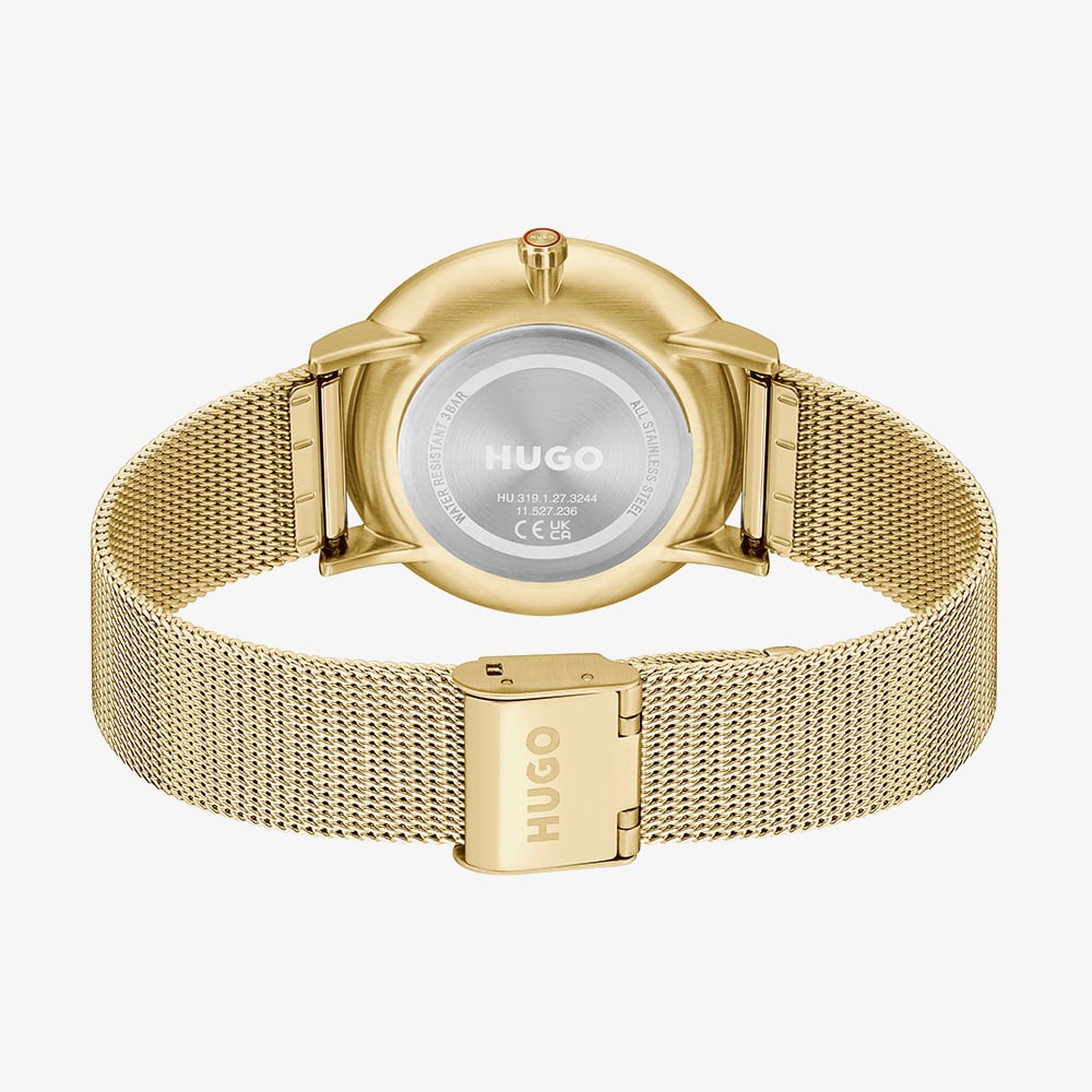 HUGO Mens #Style 3H Golden Blue Dial Mesh Bracelet Watch 1530473