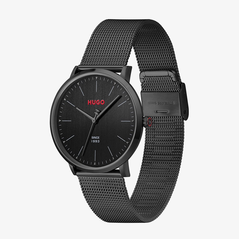 HUGO Mens #Style 3H Black Dial Mesh Bracelet Watch 1530474