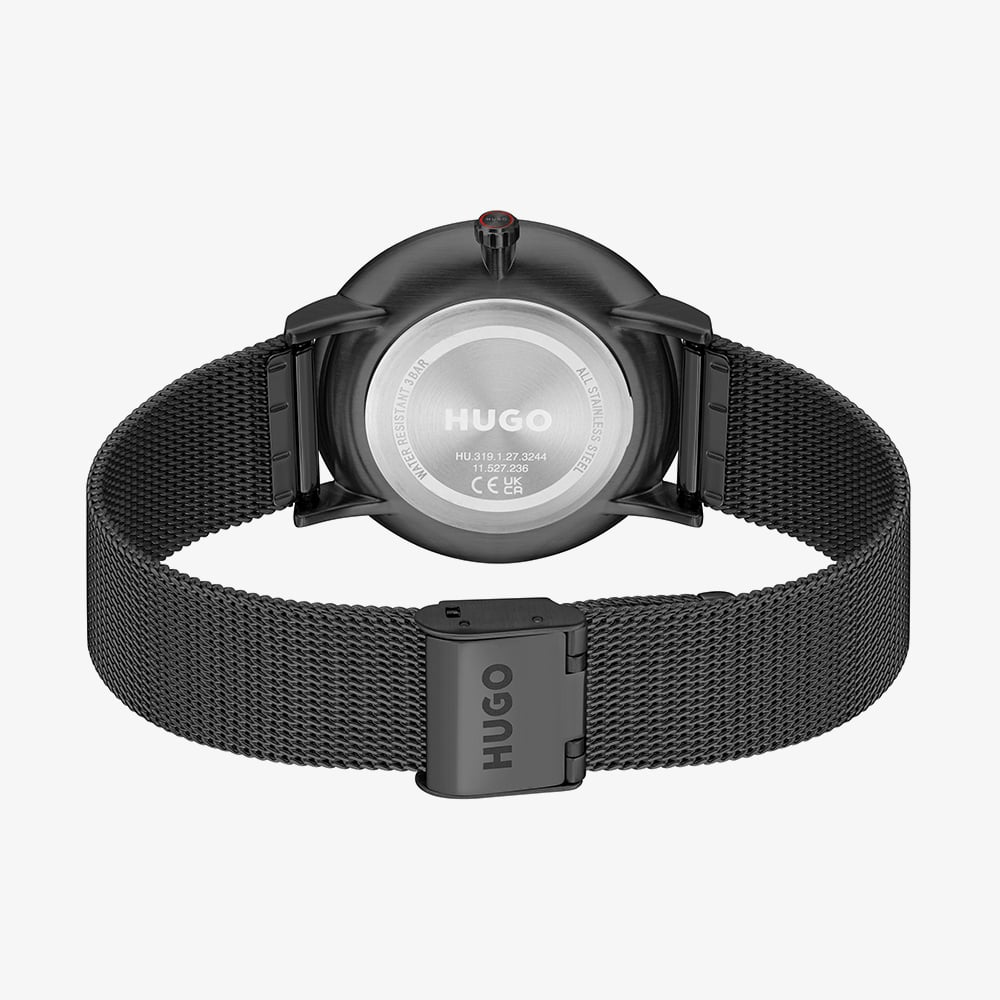 HUGO Mens #Style 3H Black Dial Mesh Bracelet Watch 1530474