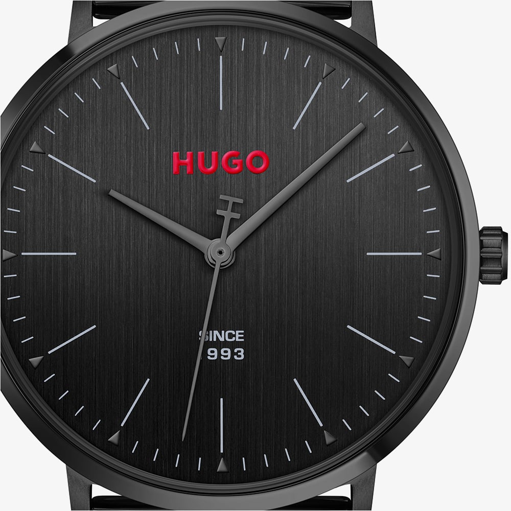 HUGO Mens #Style 3H Black Dial Mesh Bracelet Watch 1530474
