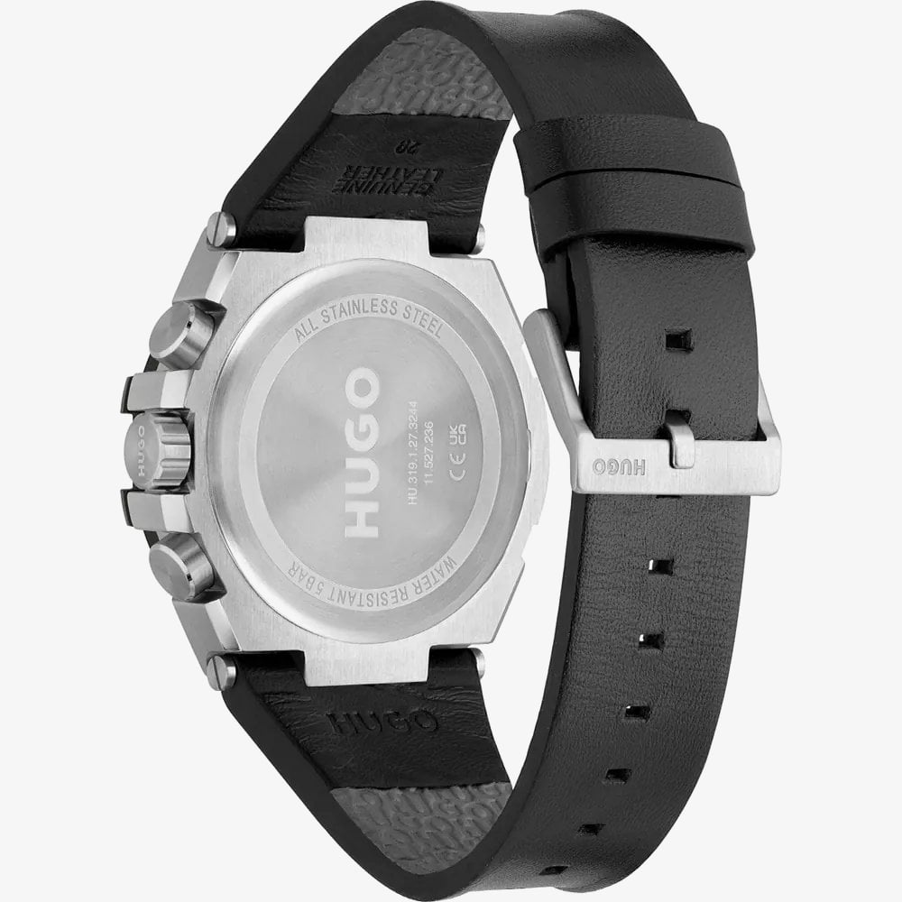 HUGO Mens #Wild Black Dial Leather Strap Watch 1530336
