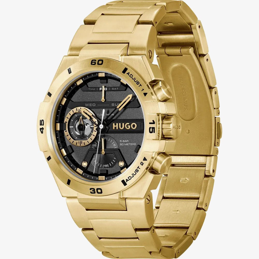 HUGO Mens #Wild Grey Dial Golden Bracelet Watch 1530338