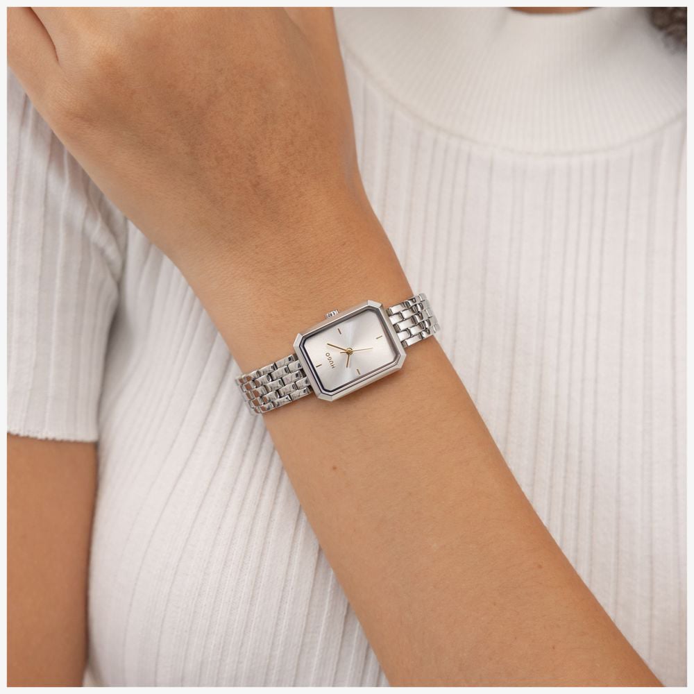 HUGO Ladies #Cosy Rectangle Silver Dial Bracelet Watch 1540178