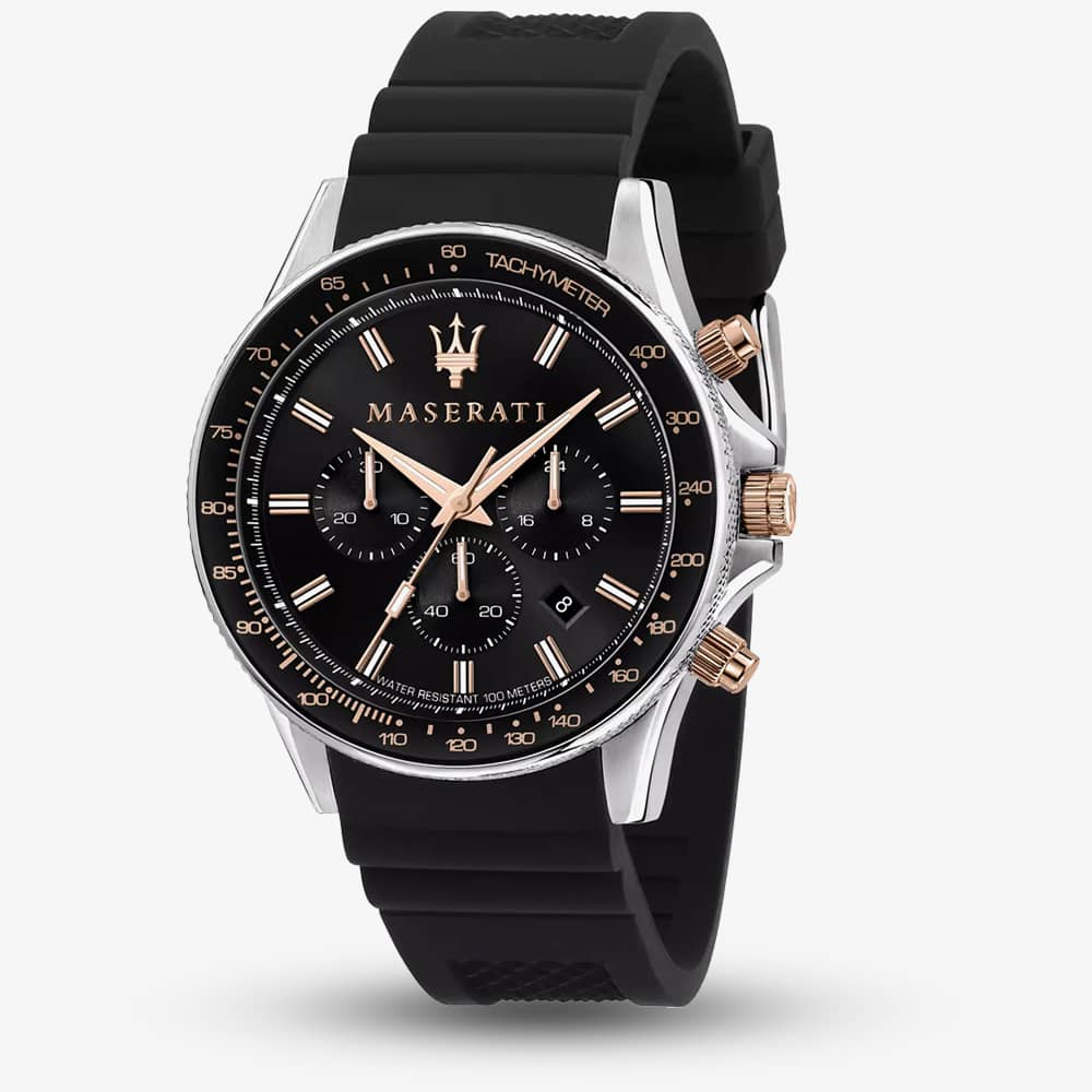 House of Watches - Maserati Mens Sfida Chronograph Black Rubber Strap Watch R8871640002