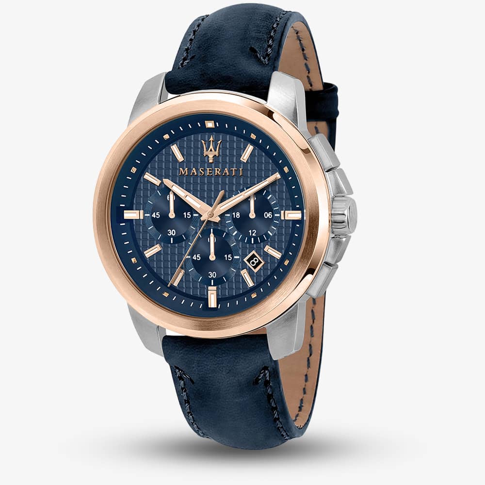 House of Watches - Maserati Successo Blue Leather Strap Watch R8871621015